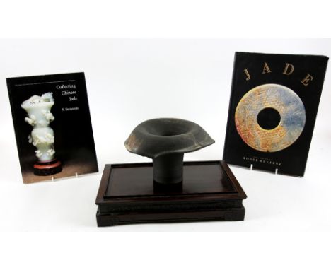 † Chinese rectangular carved hardwood stand, 33cm wide, two reference books on collecting Chinese jade and a modern Chinese p