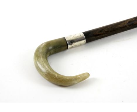 Early 20th century rhino horn handled and silver mounted walking stick, 86cm long,.    