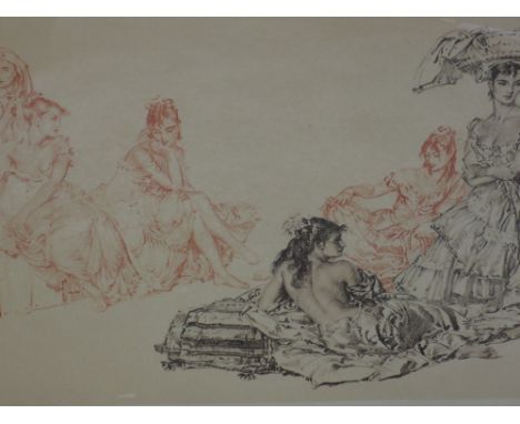 A print after William Russell Flint Gypsy Ladies in Conversation, signed 40 x 70 cm framed and glazed