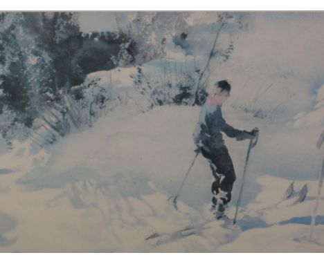 A limited edition print after William Russell Flint, Skier numbered 297/850 27 x 36cm, 57 x 43cm framed and glazed