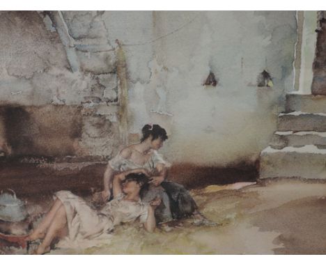 A print after William Russell Flint Girls resting in barn signed 50 x 60 cm