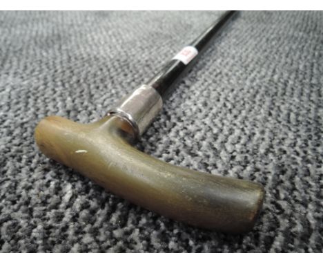 An ebonised walking stick having Hm silver ferrule and bone handle