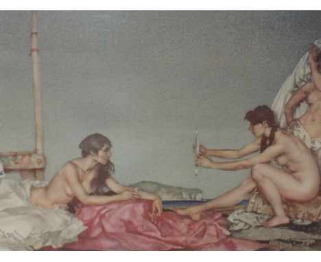 A print after William Russell Flint The Silver Mirror signed 30 x 46 cm framed and glazed