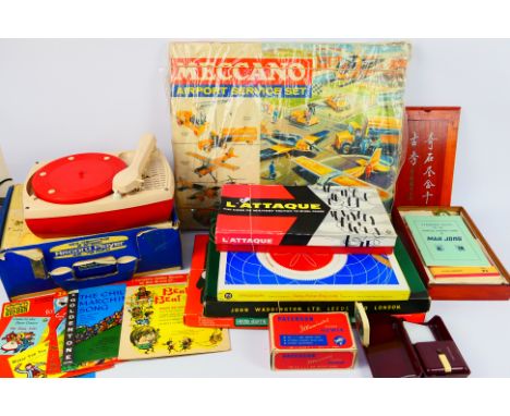 Meccano - Selcol - A group of vintage toys and games including Meccano Airport Service Set 4, Test Match game, L'Attaque, Spi