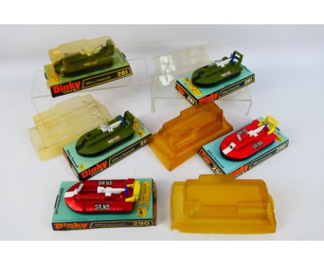 Dinky - 5 x bubble packed Dinky SRN6 Hovercraft models in bright red, metallic red # 290 and 3 x in Army green # 281. They ap