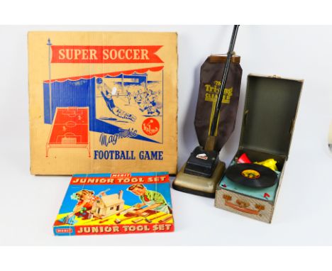 Merit - Tri-ang - Balyna - A collection of vintage toys including a Kiddyphone wind up gramophone, a boxed Super Soccer footb