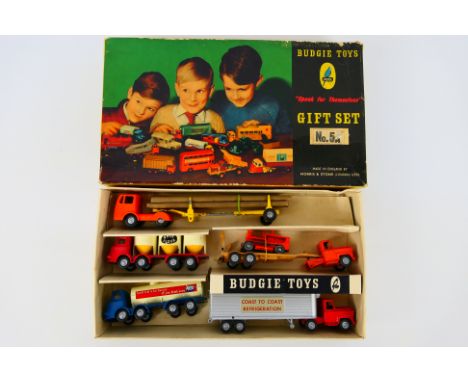 Budgie Toys - A rare boxed Gift Set No.5A with five trucks. The vehicles show signs of age and use and appear mostly Fair to 