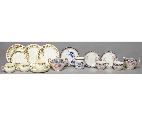 A NORITAKE TEA SET FOR TWO, C1930, PAINTED WITH ROSES BENEATH COBALT AND GILT SCROLLING BORDER, JUG 9CM H, PRINTED MARK, A SE