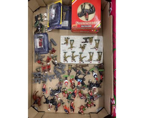 A W. BRITAIN'S BRITISH REGIMENTS HAND PAINTED METAL MODELS NOS 67235, BLACK WATCH HIGHLANDERS (2),&nbsp; A CORGI QUEEN'S SILV