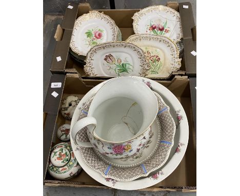 AN ENGLISH PORCELAIN PART DESSERT SERVICE, COMPRISING A PAIR OF TWO HANDLED SHALLOW SHAPED SQUARE TAZZAE, ANOTHER OVAL AND A 