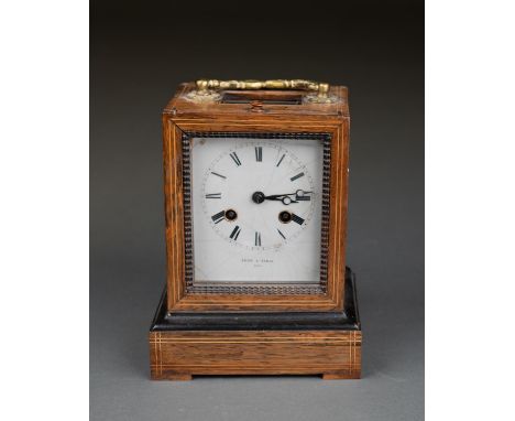 A FRENCH ROSEWOOD AND LINE INLAID MANTEL CLOCK,&nbsp; &nbsp;LOGE A PARIS 7851, MID 19TH C,THE BELL STRIKING MOVEMENT WITH SIL