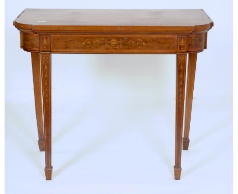 A VICTORIAN MAHOGANY, SATINWOOD, INLAID AND PENWORK CARD TABLE IN THE MANNER OF EDWARDS &amp; ROBERTS, C1890, RETAINING THE O