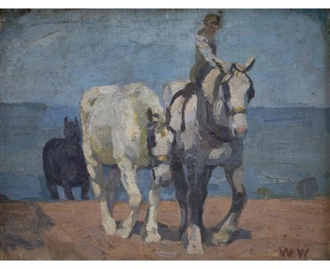 WINIFRED WILSON (1882-1973) - THE PLOUGHMAN, SIGNED WITH INITIALS, OIL ON CANVAS BOARD, 18.5 X 23.5CM Winifred Wilson and her