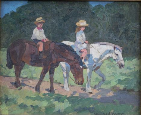 WINIFRED WILSON (1882-1973) - MORNING RIDE, SIGNED, OIL ON CANVAS, 24 X 29CM Winifred Wilson and her sisters, Violet and May,
