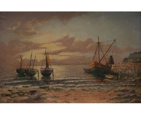 CLIFFORD FROST, 20TH C - LOW TIDE, SIGNED, OIL ON CANVAS, 37.5 X 57CM  Minor varnish scratch and one or two marks in the sky,
