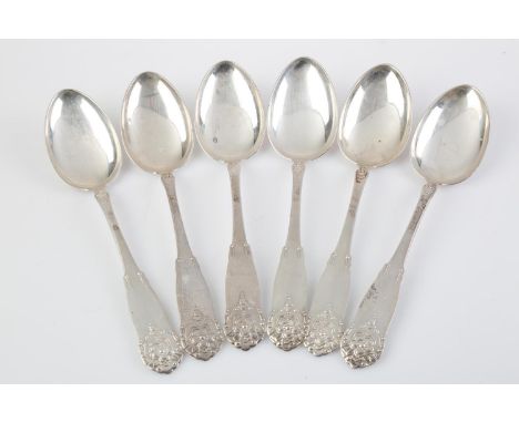 A SET OF SIX NORWEGIAN SILVER DESSERT SPOONS, HARDANGAR PATTERN, BY MAGNUS AASE OF BERGEN AND MARKED FOR THE RETAILER K A RAS