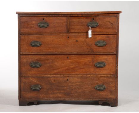A POST REGENCY MAHOGANY CHEST OF DRAWERS, C1830, THE RECTANGULAR TOP ABOVE TWO SHORT AND THREE LONG GRADUATED SCRATCH MOULDED