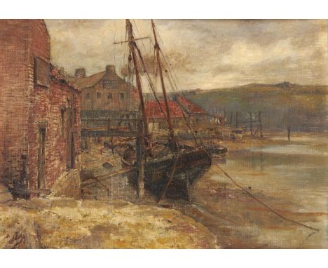 ROBERT EDWARD MORRISON (1852-1925) - WHITBY HARBOUR, SIGNED, SIGNED AGAIN, DATED 1908 AND INSCRIBED WHITBY HARBOUR SKETCH BY 