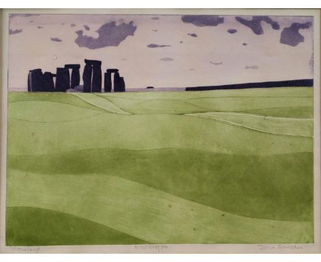 JOHN BRUNSDON, ARCA (1933-2014) STONEHENGE, 1977,&nbsp; AQUATINT WITH MARGINS, SIGNED BY THE ARTIST IN PENCIL, INSCRIBED WITH