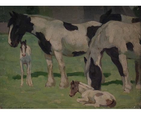 WINIFRED WILSON (1882-1973) - PIEBALD HORSES AND FOALS, SIGNED, OIL ON CANVAS, 33 X 45CMWinifred Wilson and her sisters, Viol