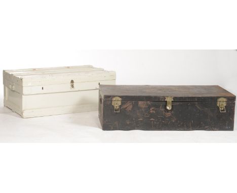 A ZINC LINED WOOD TRUNK, THE MARSHALL IMPROVED AIR &amp; WATER-TIGHT CHEST, PATENT NO 114962, 1917-1933, 1930S, WITH TWO LOCK