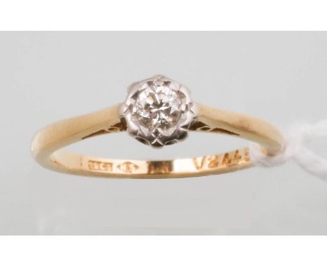 A DIAMOND SOLITAIRE RING, WITH OLD CUT DIAMOND, ILLUSION SET, MARKED 18CT, 2.4G, SIZE L  Good condition