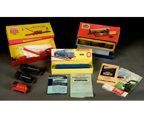 A HORNBY DUBLO T.P.O. MAIL VAN SET, NO 2400, BOXED;&nbsp; BREAKDOWN CRANE, NO 4620, BOXED; A HORBY DUBLO OO GAUGE 3300 HP ELE