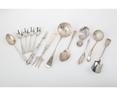 A WILLIAM IV SILVER SAUCE LADLE, OLD ENGLISH PATTERN, WITH SHELL BOWL, BY JAMES PAYNE, LONDON 1831 AND MISCELLANEOUS OTHER, M