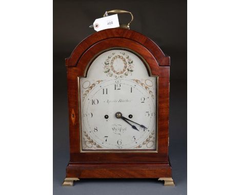 A REGENCY MAHOGANY MAHOGANY BRACKET CLOCK, AQUILA BARBER, BRISTOL, THE BREAKARCHED PAINTED DIAL WITH OVAL PATERA, THE TWIN FU