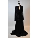 A black 100% silk full length evening dreess, size small.