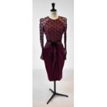 ROLAND MOURET; a purple silk and lace evening dress, size 10.