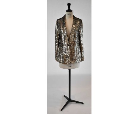 GRYPHON; a gold sequined fitted evening jacket, size XS