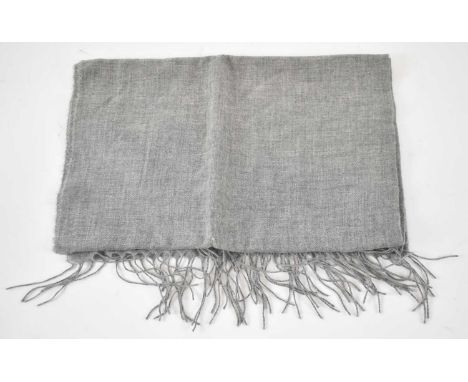 BORRELLI; a light grey 100% cashmere scarf with fringing.