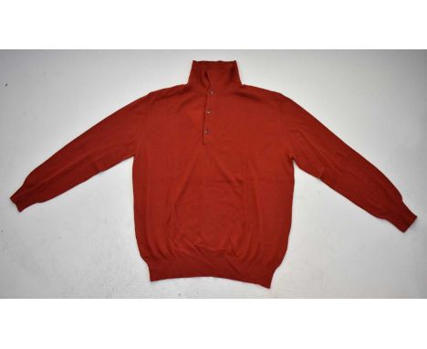 MARIANO RUBINACCI; a red 100% cashmere half button sweater, size 52.