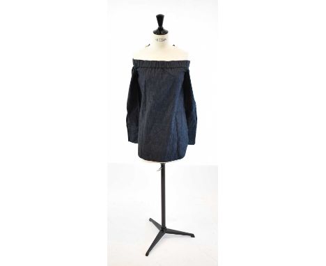RAG &amp; BONE; an indigo blue denim bardot style long sleeve blouse, size small.