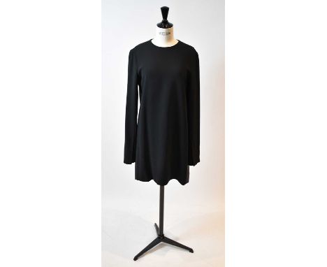 CELINE; a black wool mix and leather long sleeve dress, size 38.