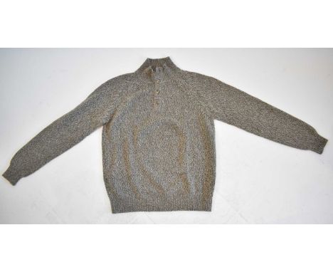 LORO PIANA; a brown 100% baby cashmere half button sweater, size 52.
