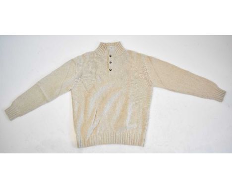 LORO PIANA; a beige 100% cashmere half button sweater, size 54.