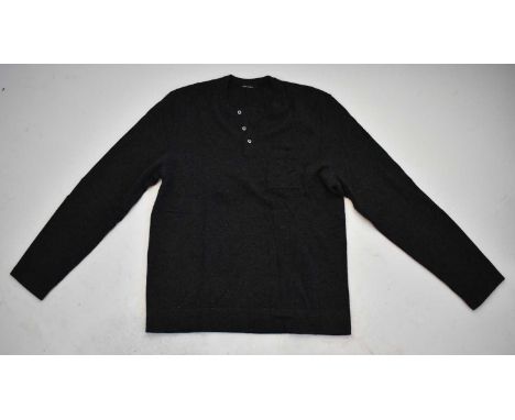 JAMES PERSE; a dark grey 100% cashmere button neck sweater, size 3.