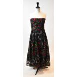 ELIE SAAB; a floral embroidered strapless evening dress, size 38.