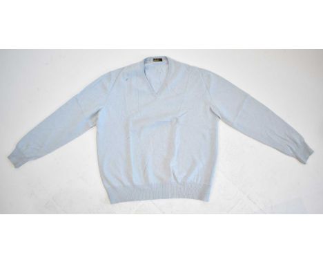 LORO PIANA; a light blue 100% baby cashmere V-neck sweater, size 52.