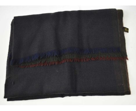 LORO PIANA; a blue, red and grey 100% cashmere scarf with fringing.
 Condition Report: CR The maker’s label is missing.