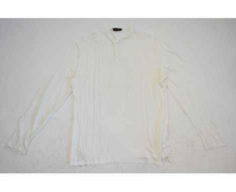 LORO PIANA; a cream button neck long T-shirt, size XL.