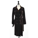 CHLOE; a brown velvet full length coat, size 36.