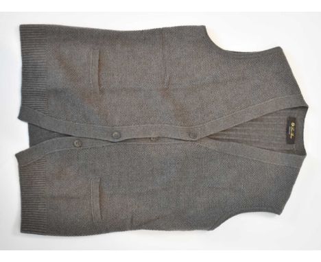 LORO PIANA; a beige 100% cashmere sleeveless cardigan, size 42.Condition Report: This item does not appear to have any discol