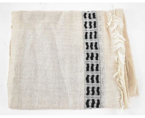 BEGG &amp; CO; a cream 100% cashmere scarf with fringing.