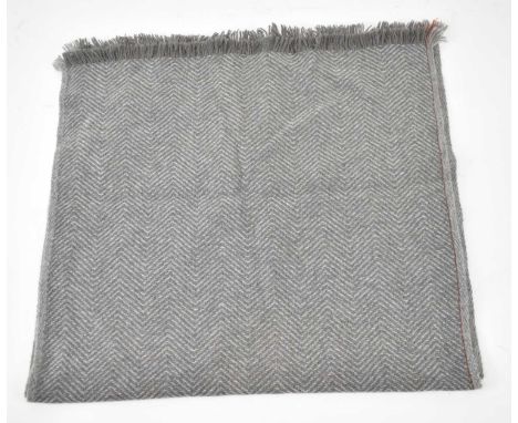 LORO PIANA; a grey herringbone pattern 100% cashmere scarf with fringing.Condition Report: The Maker’s label is missing.