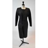 ROLAND MOURET; a black leather and fabric full length coat, size small.