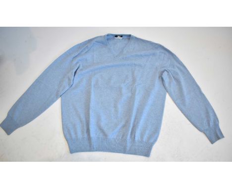 LORO PIANA; a light blue 100% cashmere V-neck sweater, size 52.