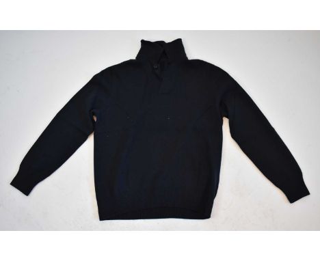 LORO PIANA; a navy blue 100% baby cashmere button neck sweater, size 52.